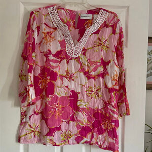 Women's Alfred Dunner Pink Floral Tunic Top Plus Size 16